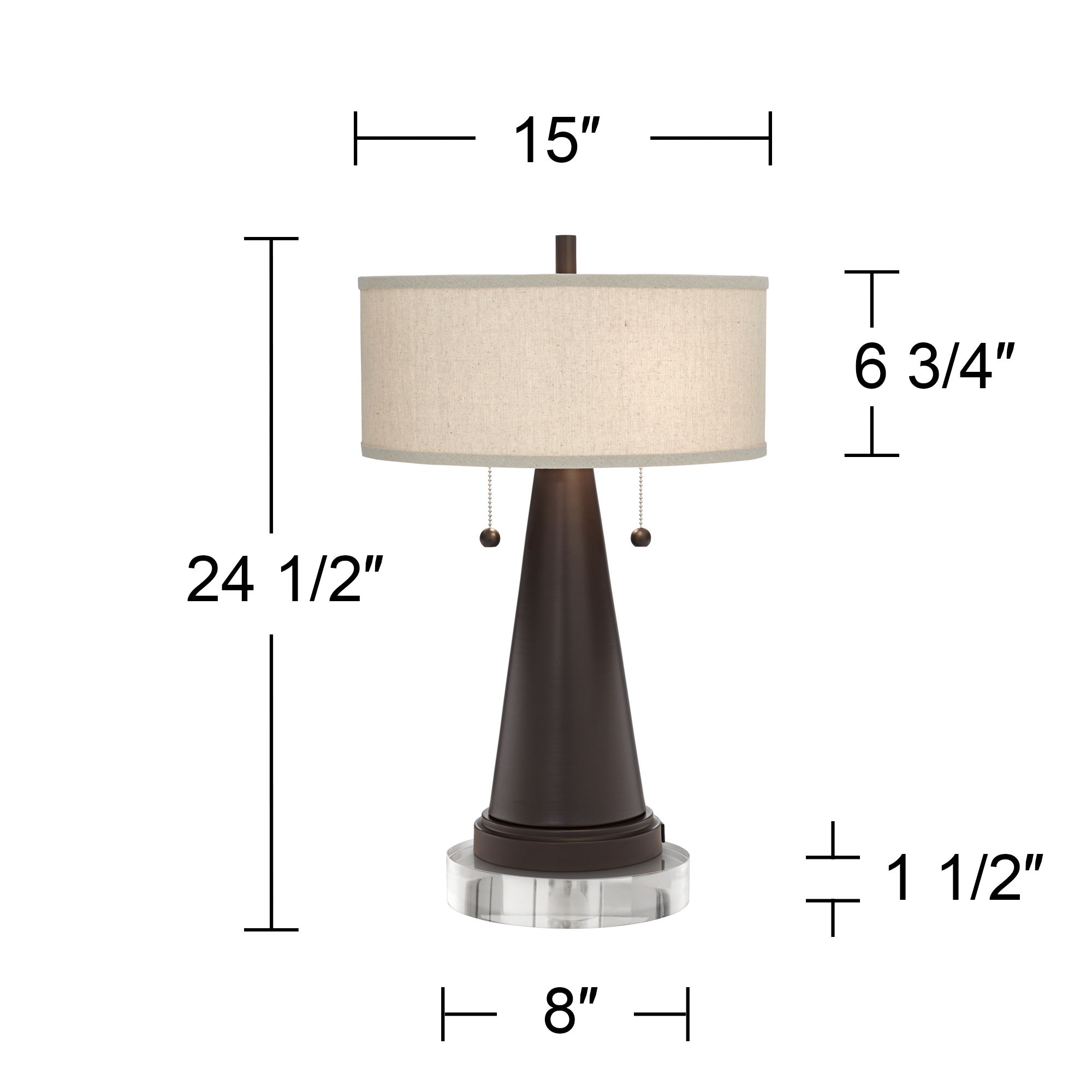 Franklin Iron Works Bronze USB Table Lamps With with Round Risers