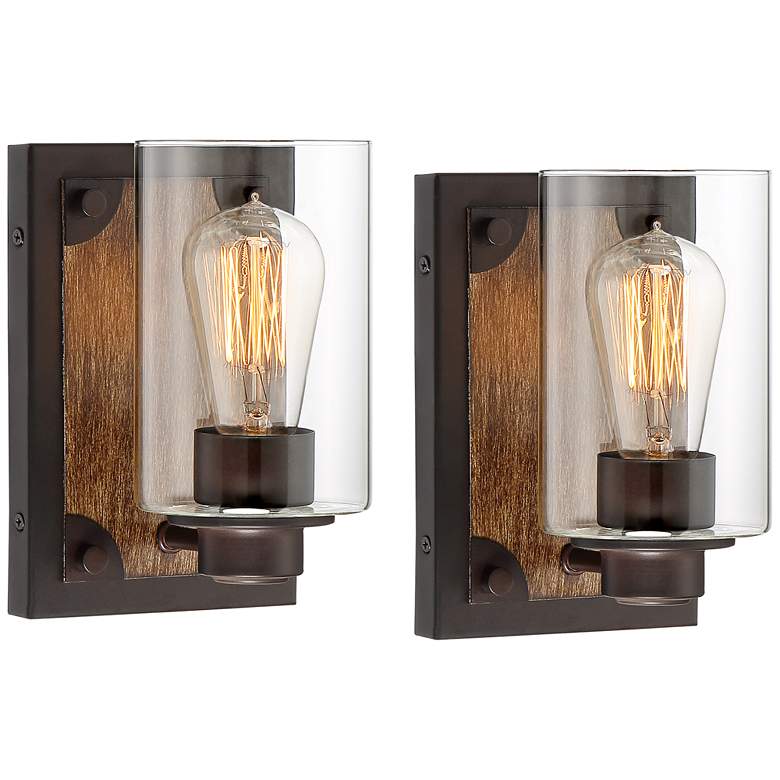 Image 1 Franklin Iron Works Buford 8 inch Wood-Bronze Rustic Wall Sconces Set of 2
