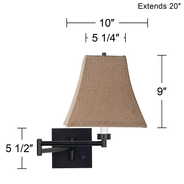 Image 3 Franklin Iron Works Burlap and Espresso Plug-In Swing Arm Wall Lamp more views