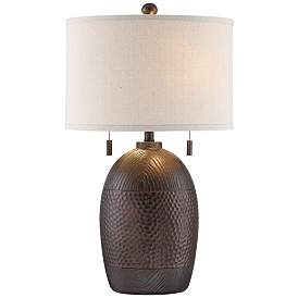 Image3 of Franklin Iron Works Byron 27 1/2" Hammered Bronze Pull Chain Lamp