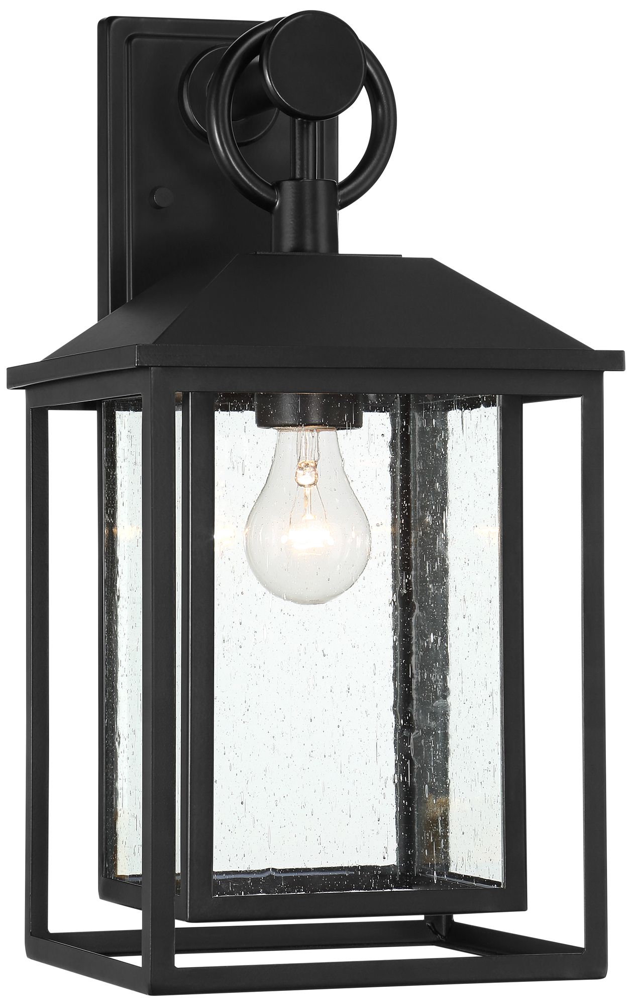 Franklin Iron Works Califa 18"H Black Seedy Glass Outdoor Wall Light