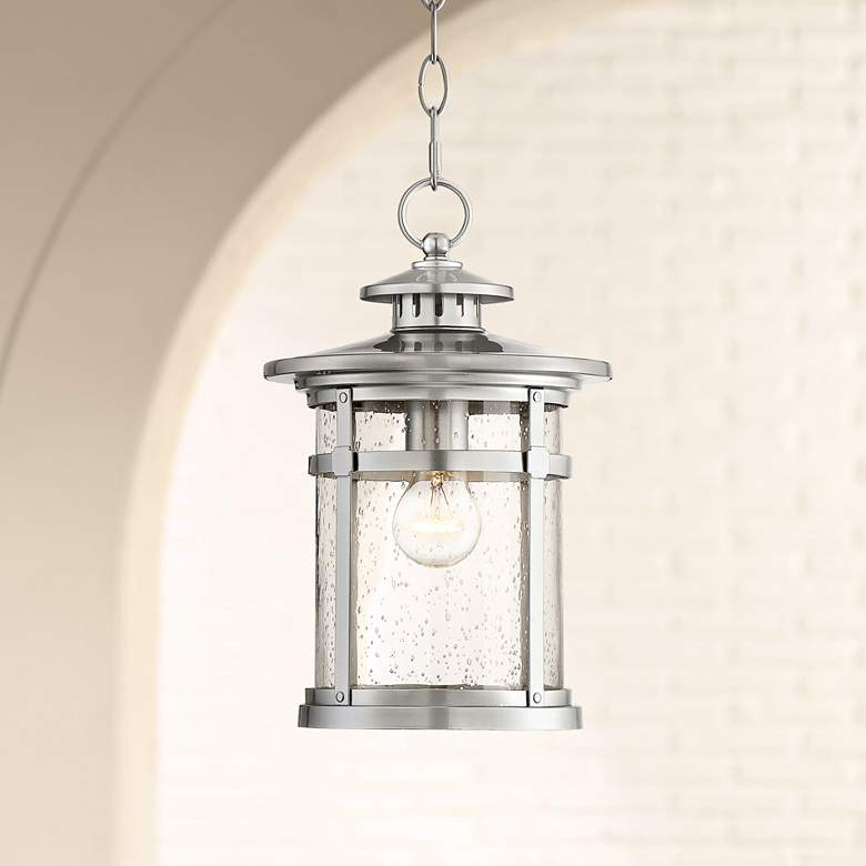 Image 1 Franklin Iron Works Callaway 13 1/2" High Chrome Outdoor Hanging Light