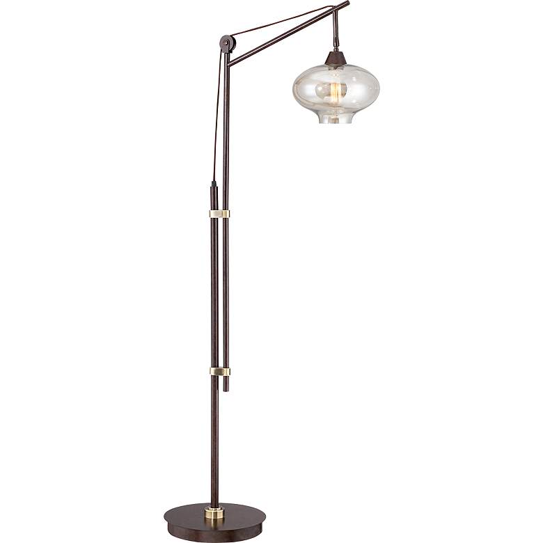 Image 3 Franklin Iron Works Calyx 66" Cognac Glass and Bronze LED Floor Lamp