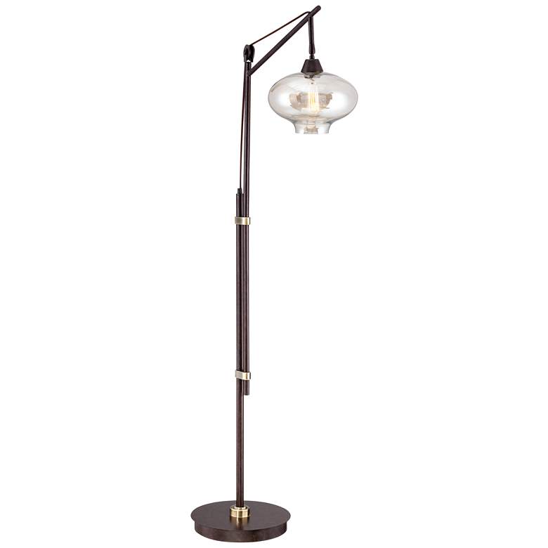 Image 6 Franklin Iron Works Calyx 66" Cognac Glass and Bronze LED Floor Lamp more views