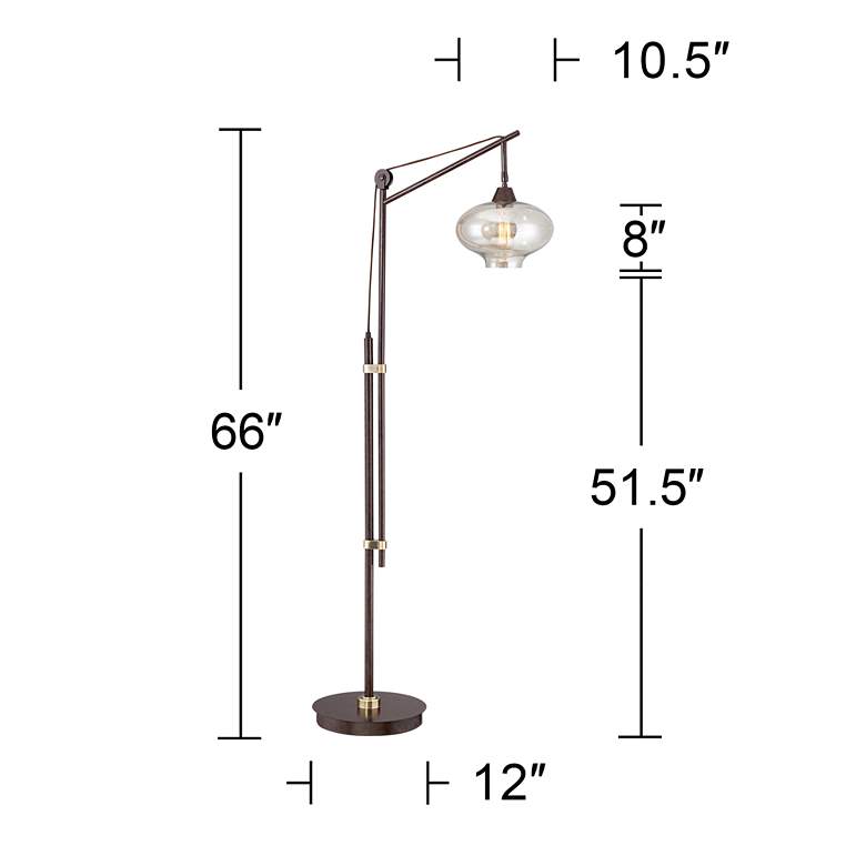 Image 7 Franklin Iron Works Calyx 66" Cognac Glass and Bronze LED Floor Lamp more views