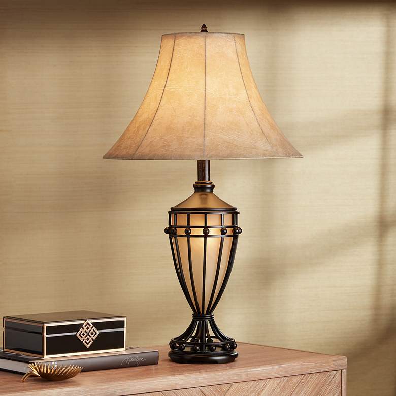 Image 1 Franklin Iron Works Cardiff 33 inch High Iron Night Light Urn Table Lamp