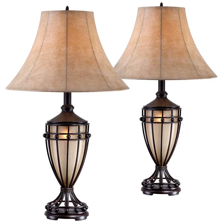 Image 2 Franklin Iron Works Cardiff Iron Night Light Urn Table Lamps Set of 2
