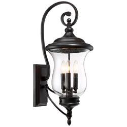Franklin Iron Works Carriage 26 3/4&quot; Bronze 3-Light Outdoor Wall Light