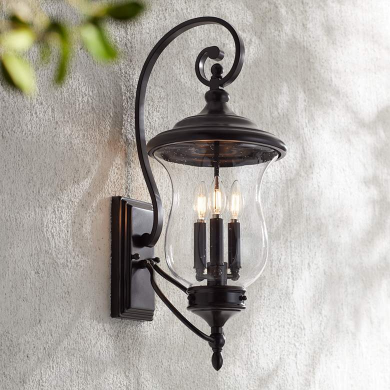 Image 1 Franklin Iron Works Carriage 26 3/4" Bronze 3-Light Outdoor Wall Light