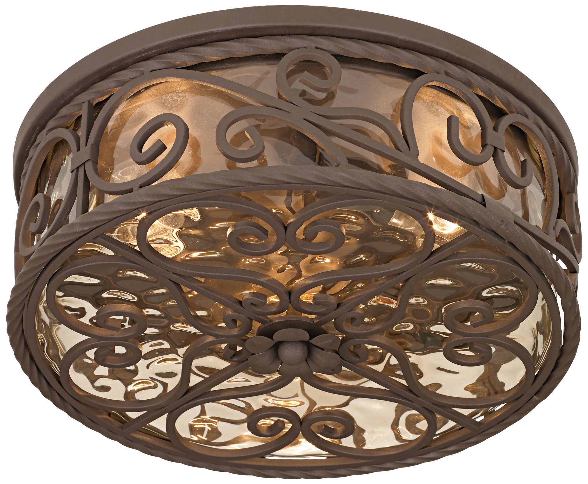 Franklin Iron Works Casa Seville 15" Walnut Scroll Ceiling Light