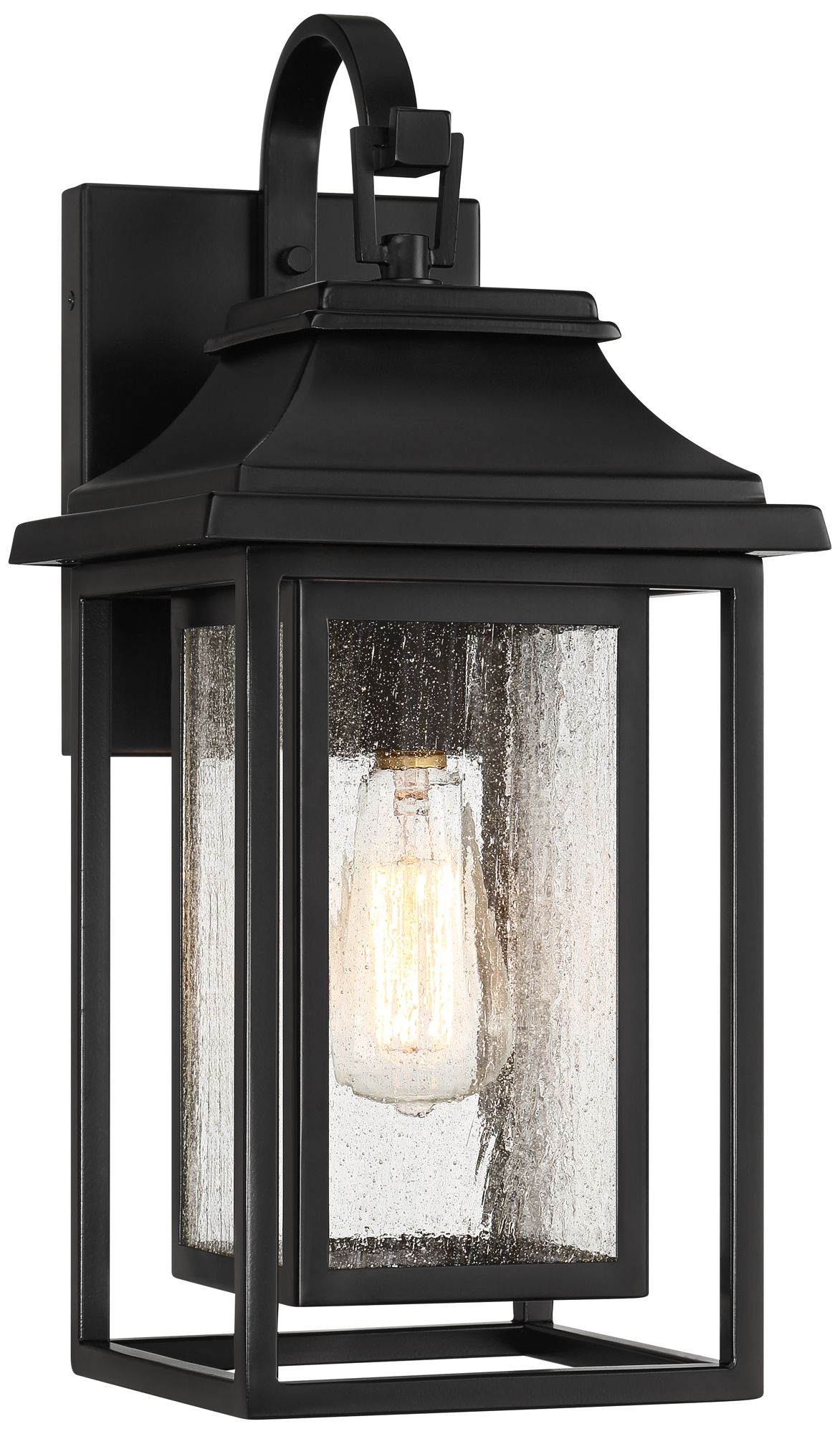 Franklin Iron Works Cecile 18 1/4" Black/Seeded Glass Outdoor Lantern