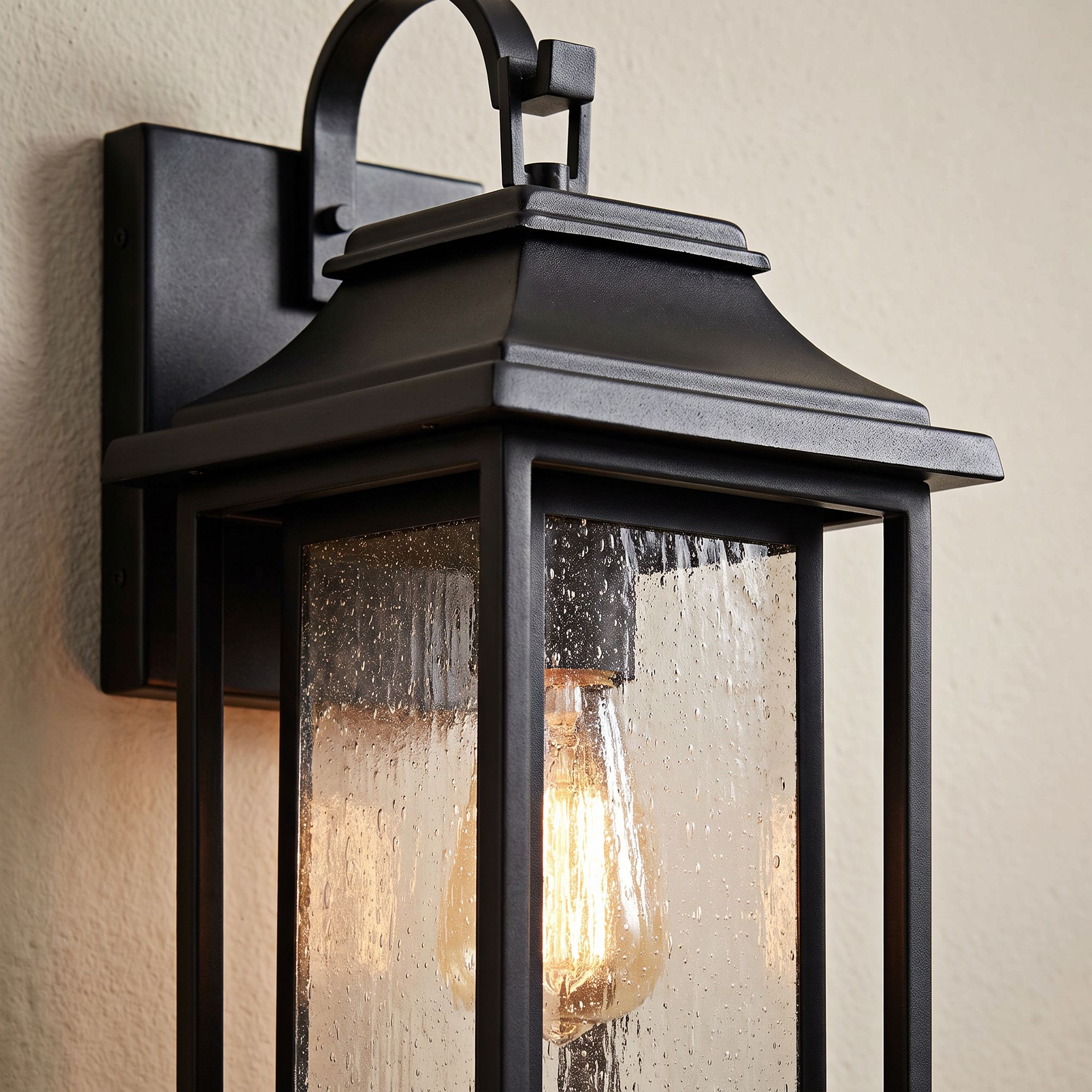 Image 4 Franklin Iron Works Cecile 18 1/4" Black/Seeded Glass Outdoor Lantern more views