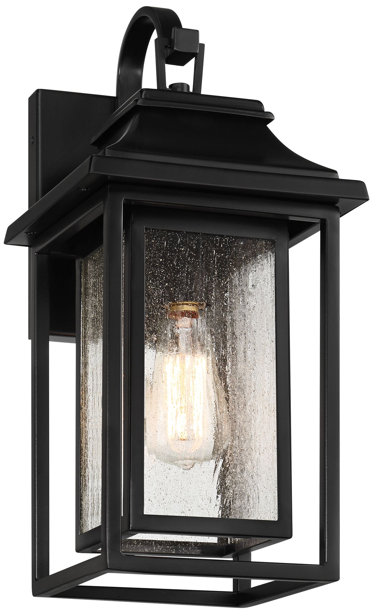 Franklin Iron Works Cecile 18 1/4" Black/Seeded Glass Outdoor Lantern in scene