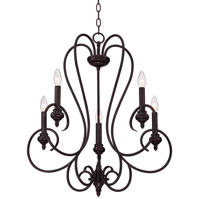 Image 4 Franklin Iron Works Channing 24 1/2 inch Bronze 5-Light Scroll Chandelier more views