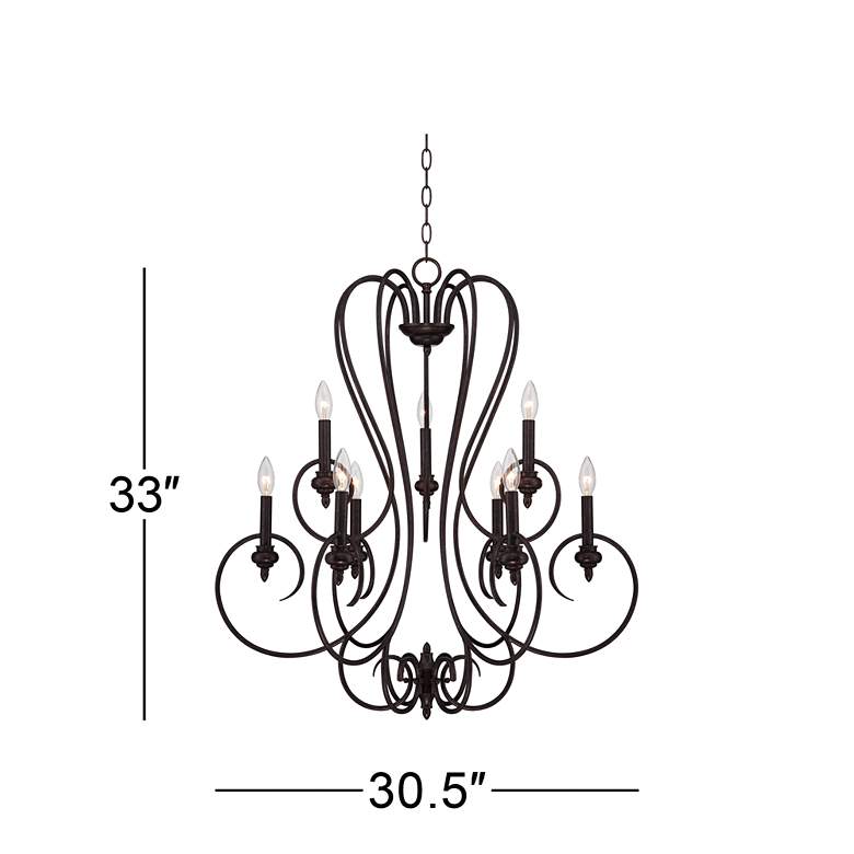 Image 5 Franklin Iron Works Channing 30 1/2 inch Bronze Scroll 9-Light Chandelier more views