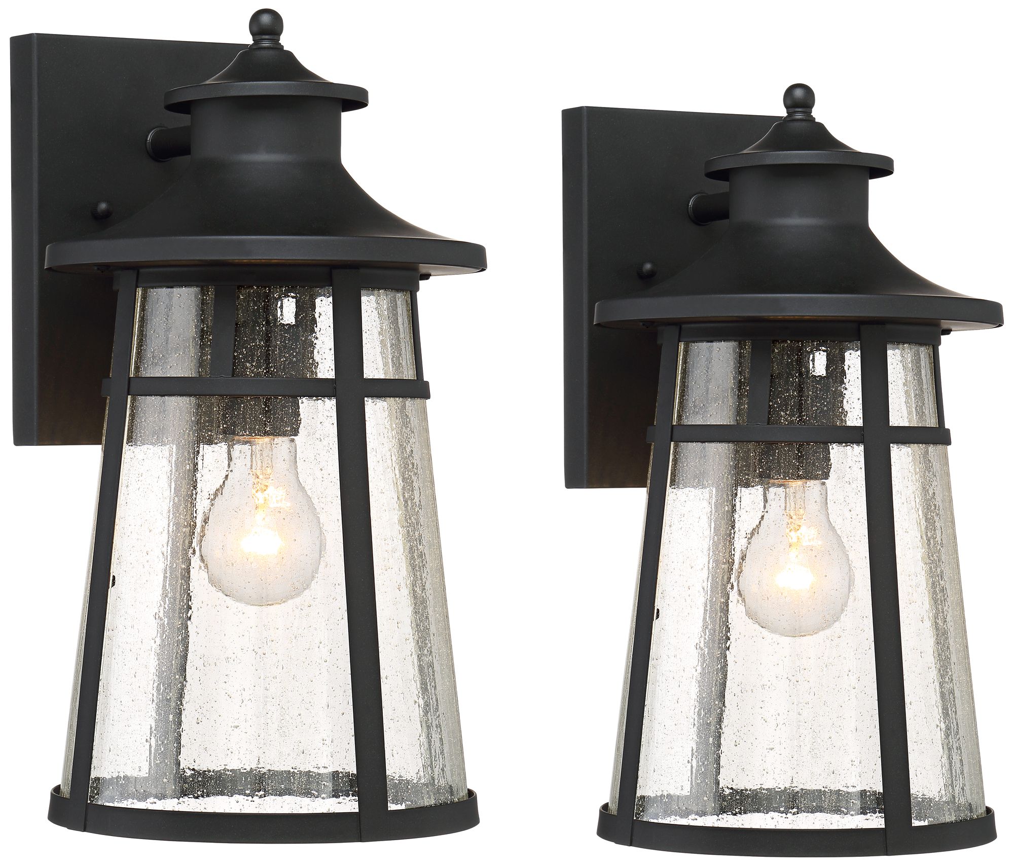 Image 3 Franklin Iron Works Clement 15" Black Outdoor Wall Lantern Lts Set/2
