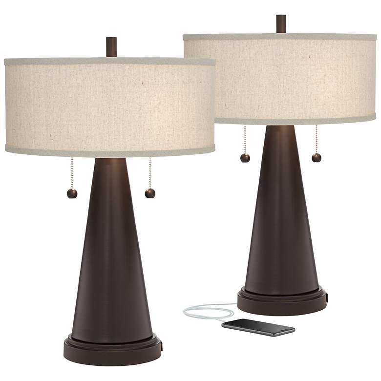 Image 2 Franklin Iron Works Craig 23" Bronze USB Table Lamps Set of 2