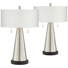 Image2 of Franklin Iron Works Craig 23" Brushed Nickel USB Table Lamps Set of 2