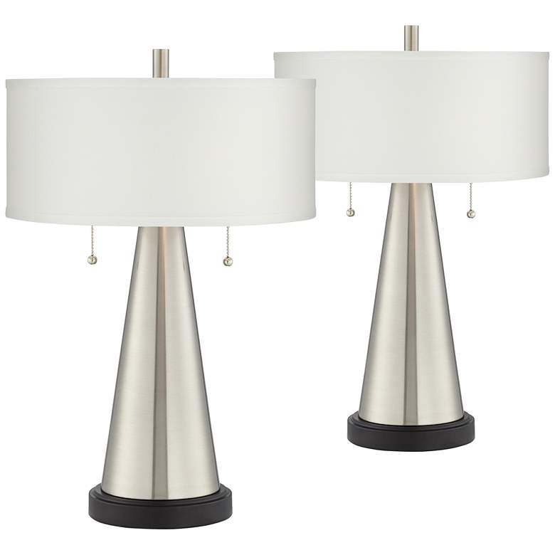 Image 2 Franklin Iron Works Craig 23" Brushed Nickel USB Table Lamps Set of 2