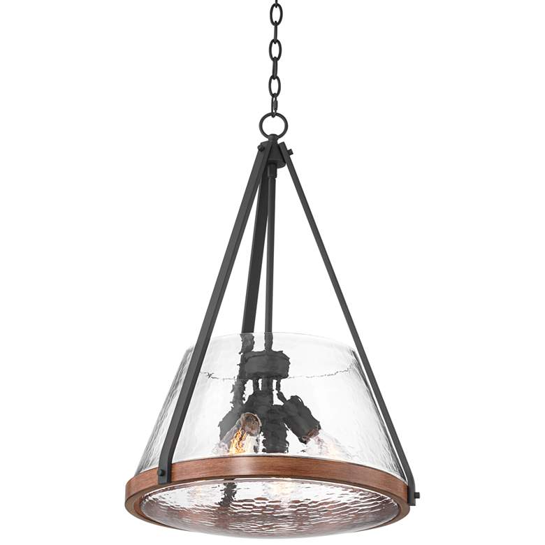 Image 2 Franklin Iron Works Dana 19 1/2" Black and Wood 4-Light Ring Pendant