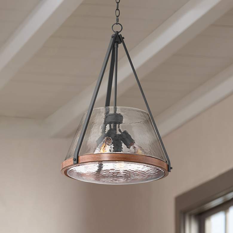 Image 1 Franklin Iron Works Dana 19 1/2" Black and Wood 4-Light Ring Pendant