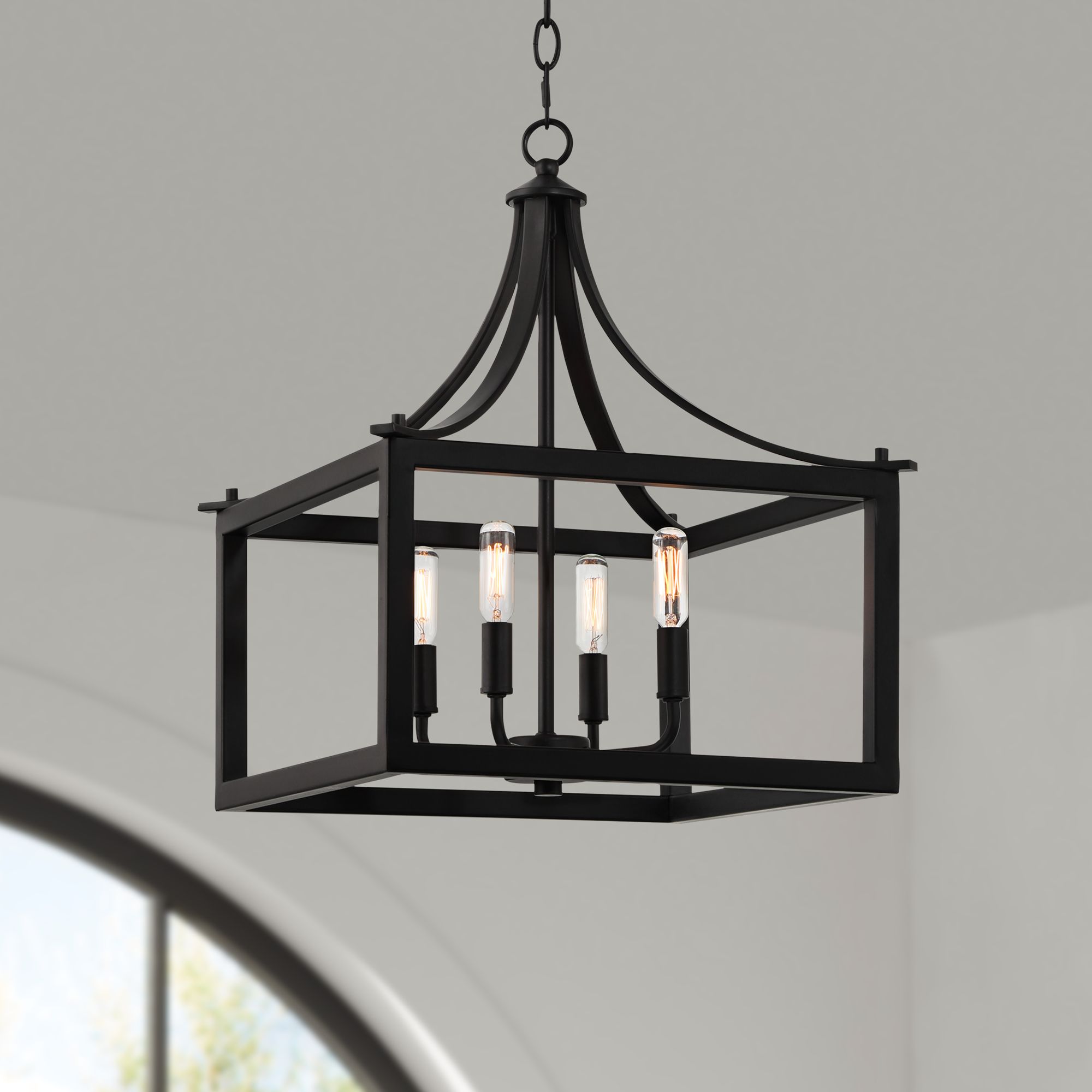 Image Franklin Iron Works Delfina 22" 4-Light Black Open Square Chandelier