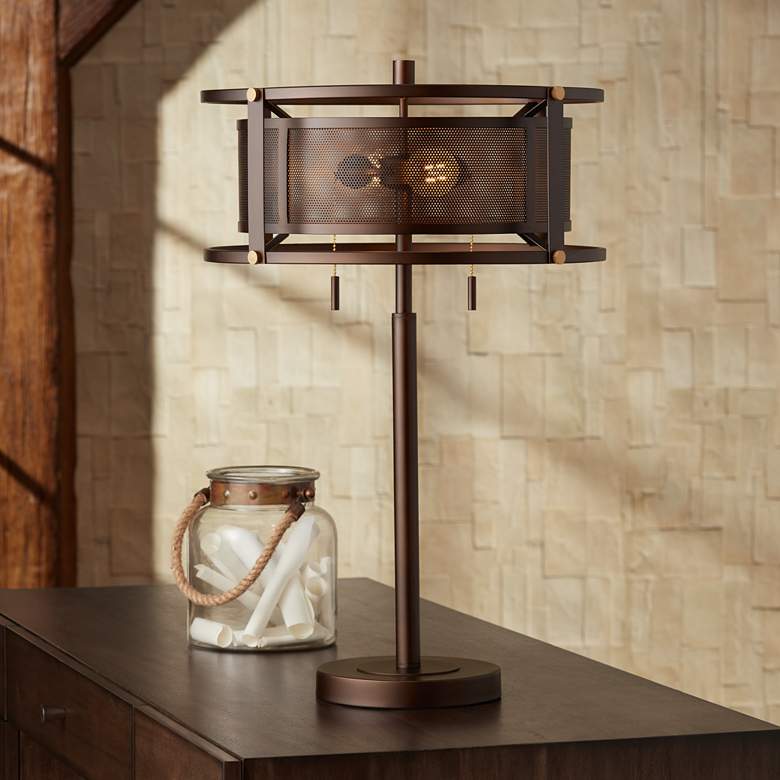 Image 1 Franklin Iron Works Derek 28 3/4" High Bronze Industrial Table Lamp