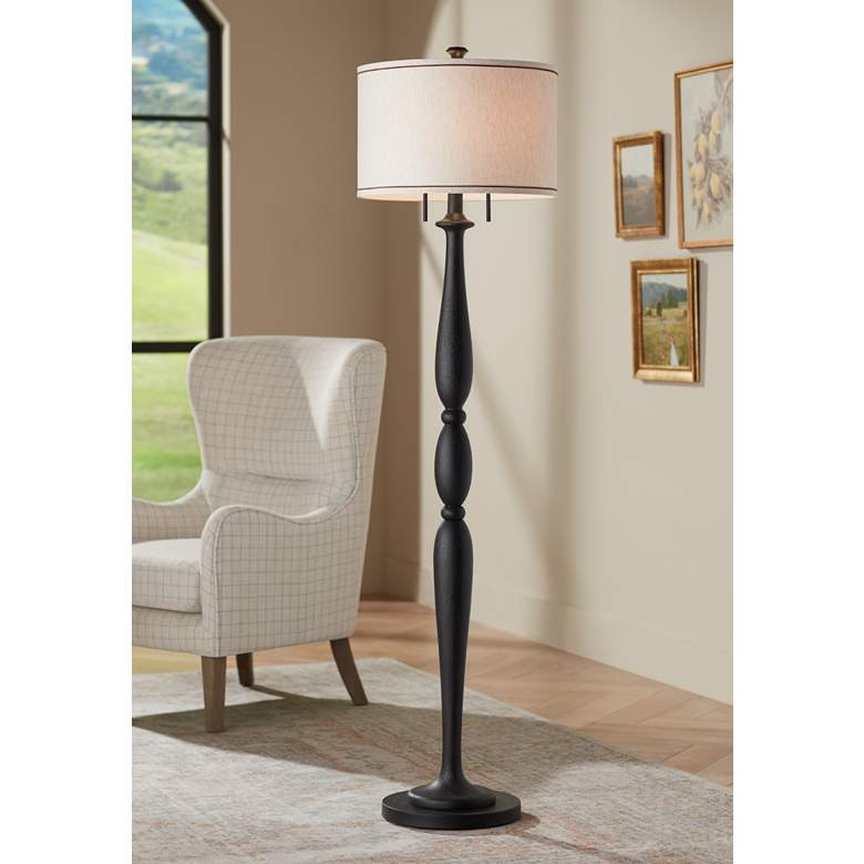 Image 1 Franklin Iron Works Diego 65" Black Turned Column Floor Lamp