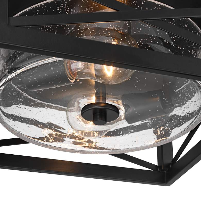 Image 3 Franklin Iron Works Drake 12" Black and Seeded Glass Ceiling Light more views