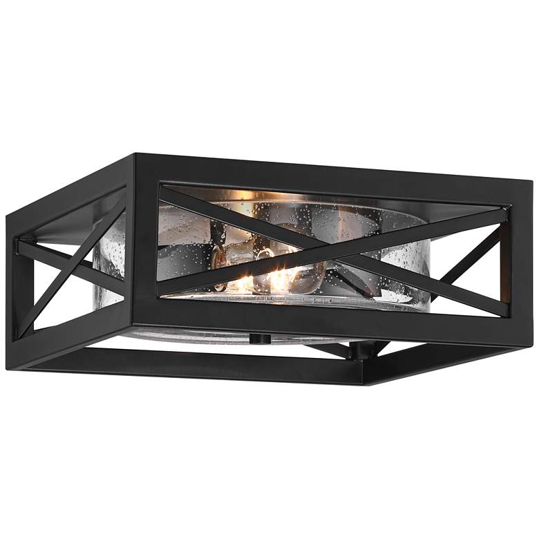 Image 5 Franklin Iron Works Drake 12" Black and Seeded Glass Ceiling Light more views