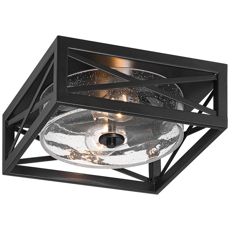 Image 7 Franklin Iron Works Drake 12" Black and Seeded Glass Ceiling Light more views