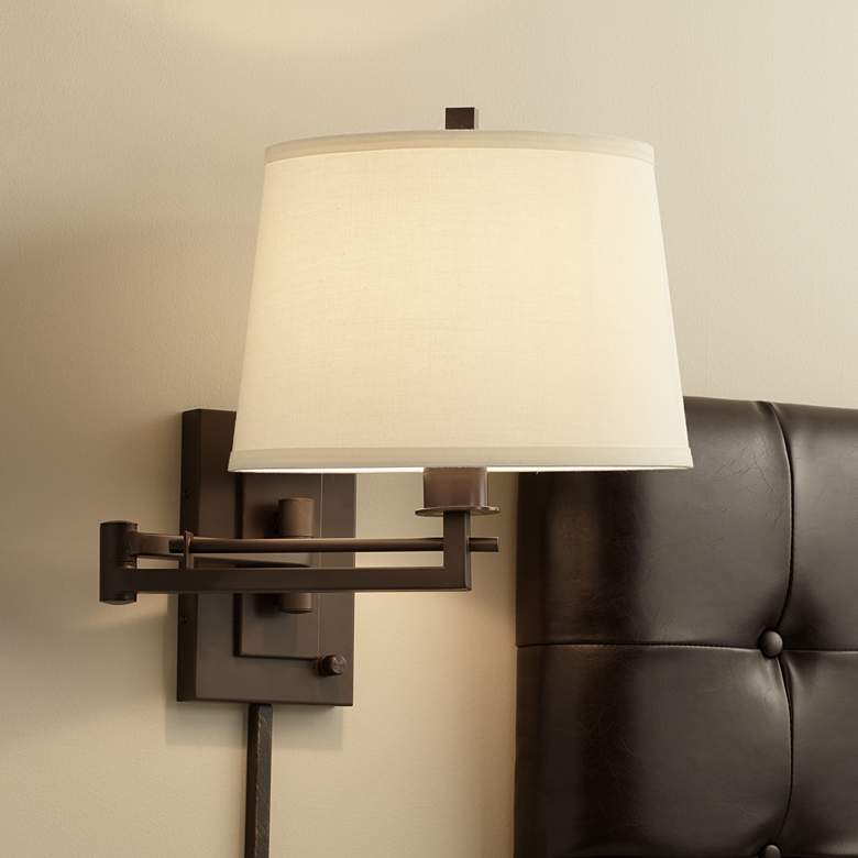Image 1 Franklin Iron Works Easley 15" Bronze Plug-In Swing Arm Wall Lamp