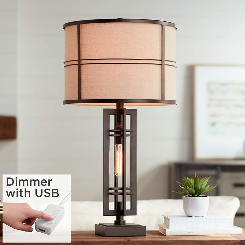 Image 1 Franklin Iron Works Elias 28" Lamp with Night Light and USB Dimmer
