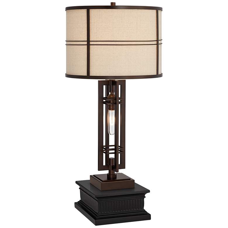 Image 1 Franklin Iron Works Elias 32 1/4" Bronze Table Lamp with Black Riser
