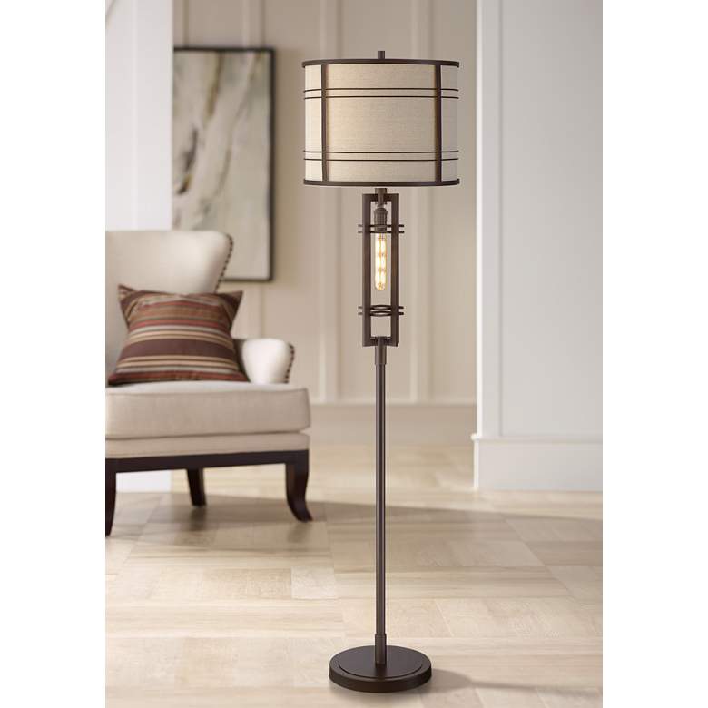 Image 1 Franklin Iron Works Elias 65 1/2 Farmhouse Floor Lamp with Night Light