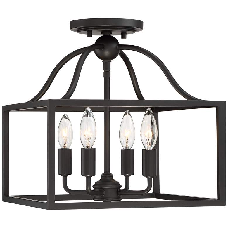 Image 2 Franklin Iron Works Elle 13 inch Black Open Cage 4-Light Ceiling Light