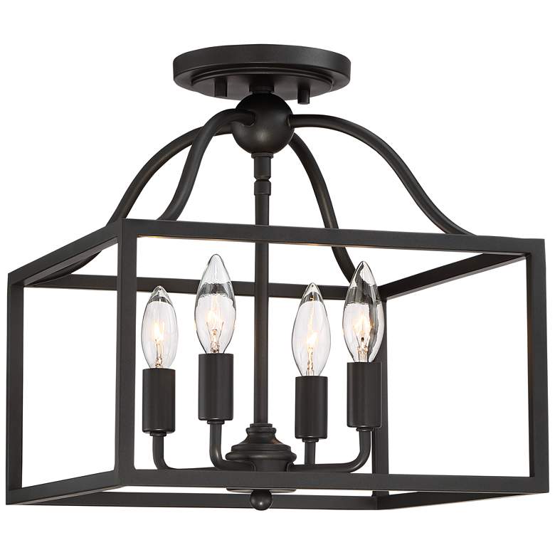 Image 5 Franklin Iron Works Elle 13 inch Black Open Cage 4-Light Ceiling Light more views