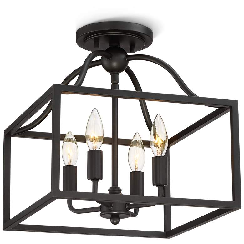 Image 7 Franklin Iron Works Elle 13" Black Open Cage 4-Light Ceiling Light more views