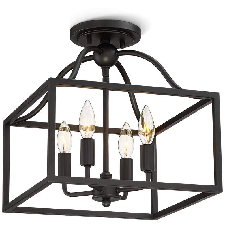 Image 6 Franklin Iron Works Elle 13 inch Black Open Cage 4-Light Ceiling Light more views