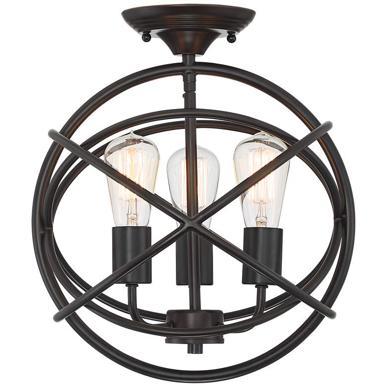 Image 5 Franklin Iron Works Ellery 14" Bronze Open Sphere 3-Lt Ceiling Light more views