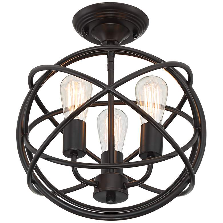 Image 6 Franklin Iron Works Ellery 14" Bronze Open Sphere 3-Lt Ceiling Light more views
