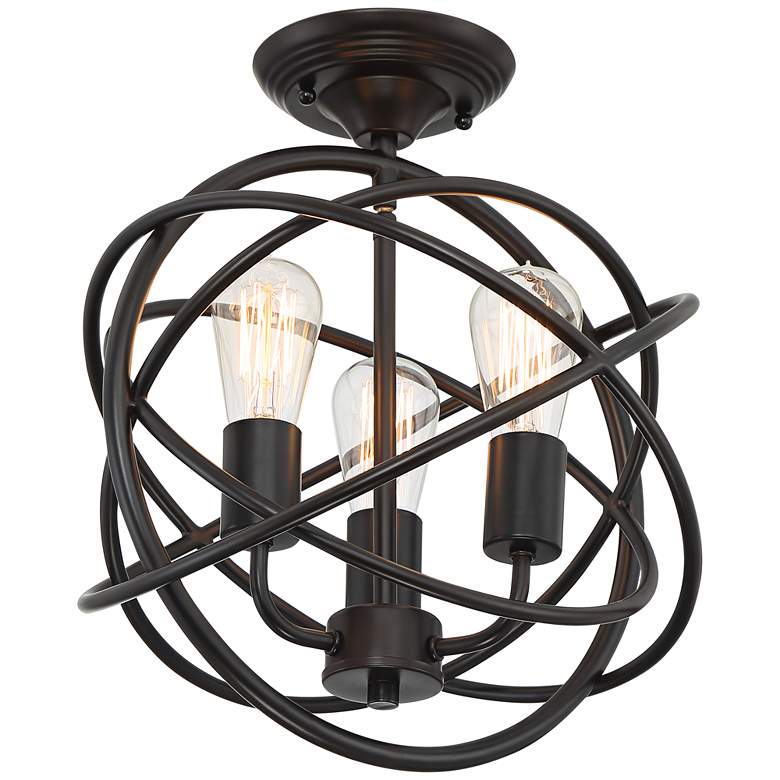 Image 7 Franklin Iron Works Ellery 14" Bronze Open Sphere 3-Lt Ceiling Light more views
