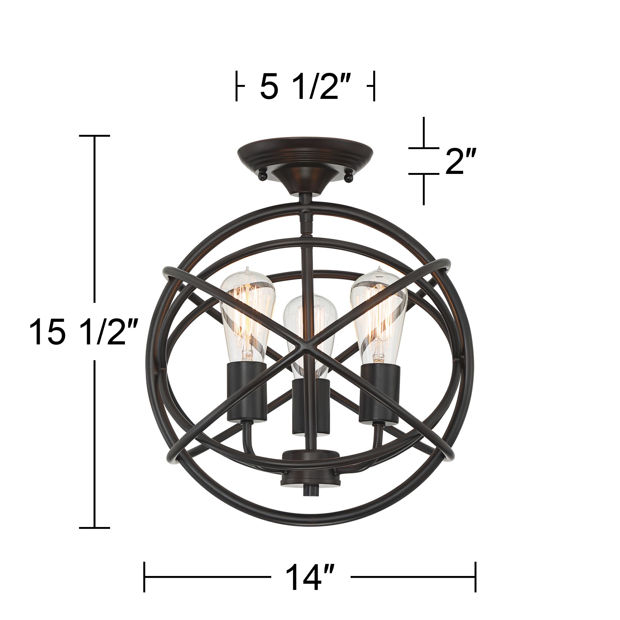 Franklin Iron Works Ellery 14" Bronze Open Sphere 3-Lt Ceiling Light
