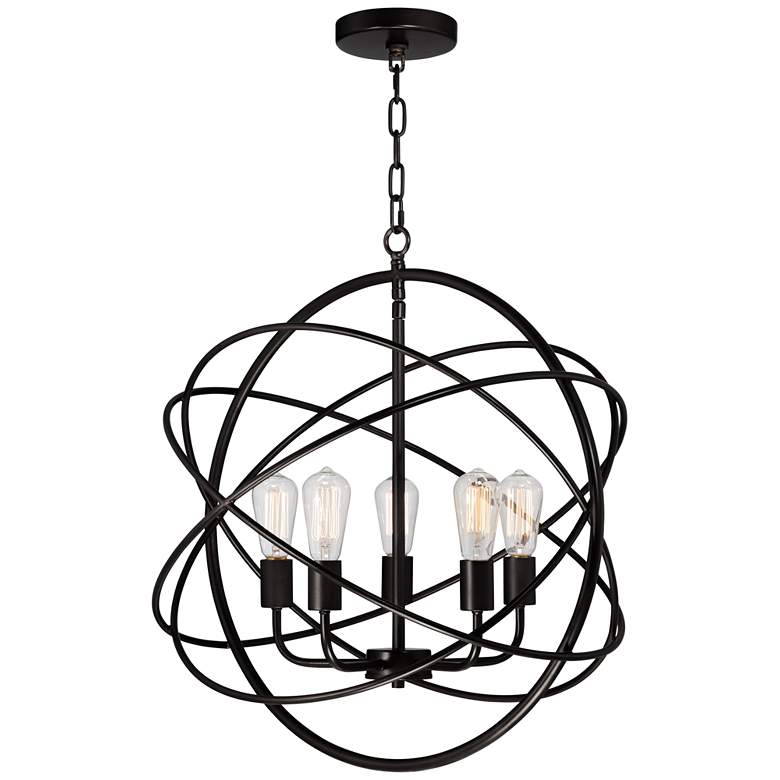 Image 3 Franklin Iron Works Ellery 24 3/4 inch Bronze Sphere 5-Light LED Pendant