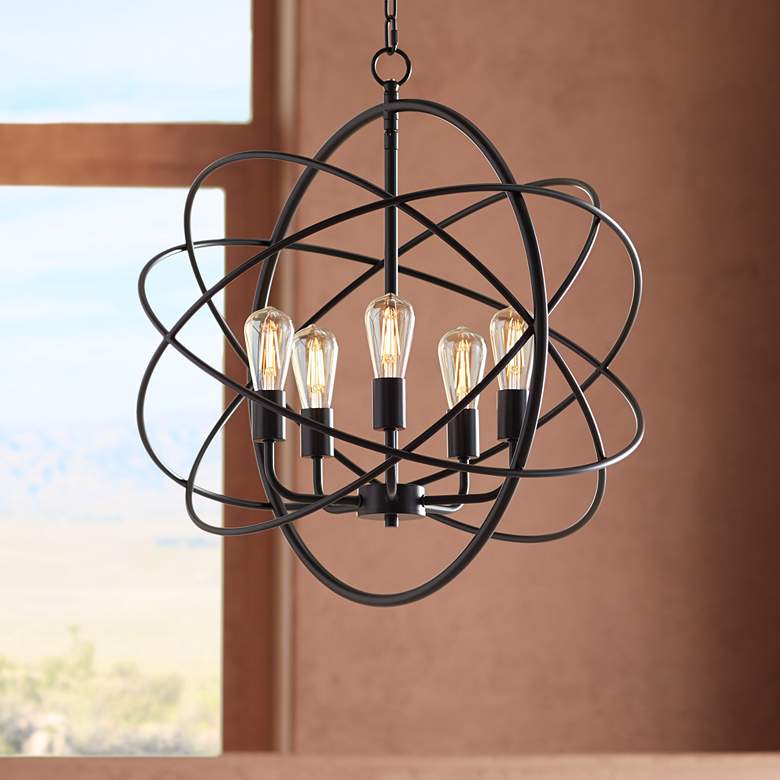 Image 2 Franklin Iron Works Ellery 24 3/4 inch Bronze Sphere 5-Light LED Pendant