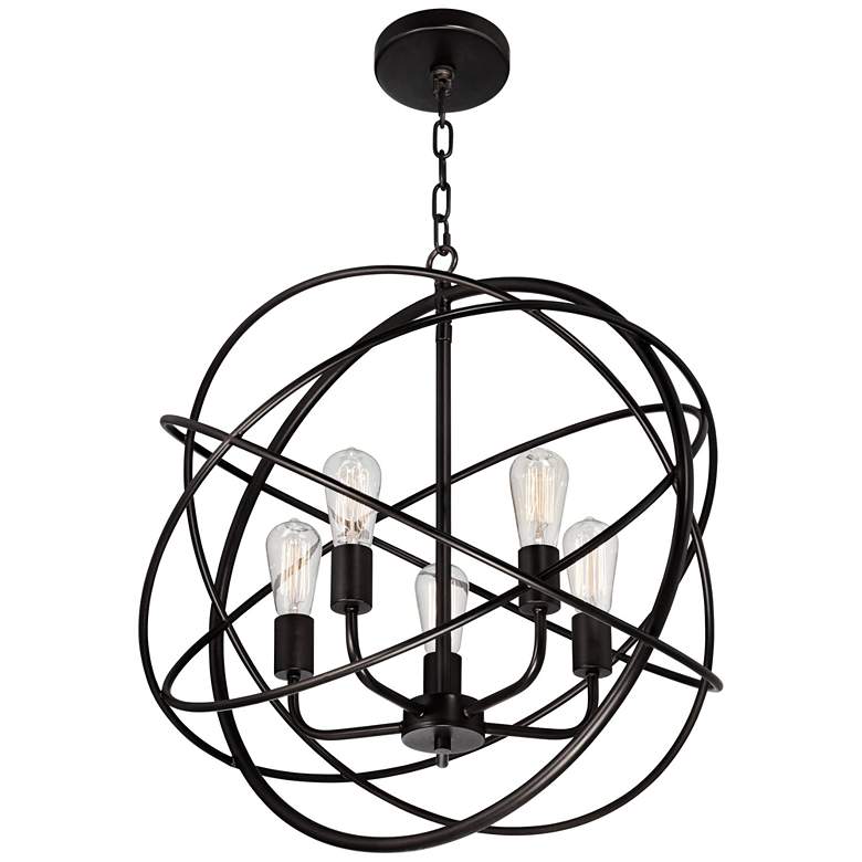 Image 6 Franklin Iron Works Ellery 24 3/4" Bronze Sphere 5-Light LED Pendant more views