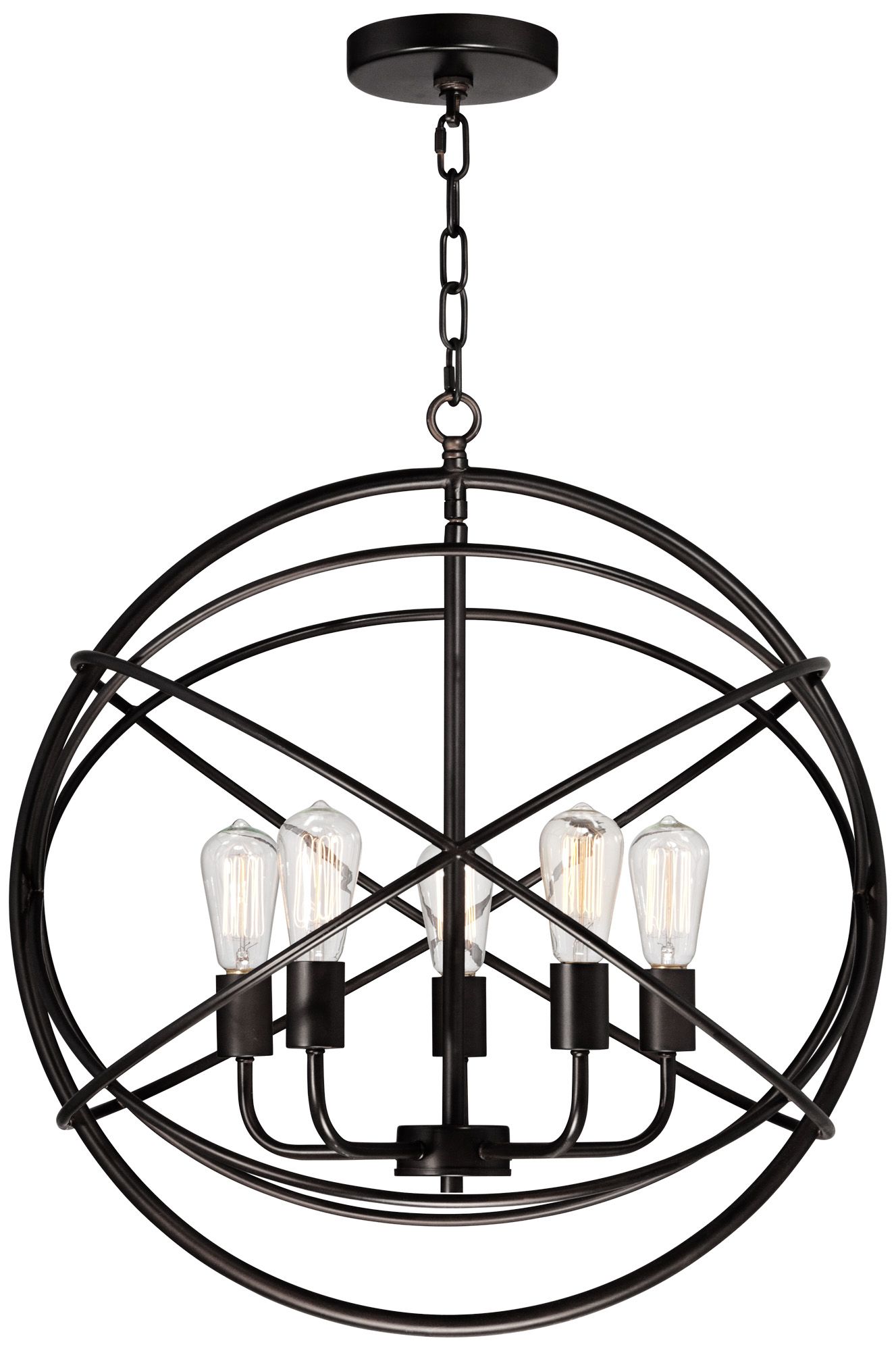 Watch A Video About the Franklin Iron Works Ellery Bronze Sphere 5 Light LED Pendant