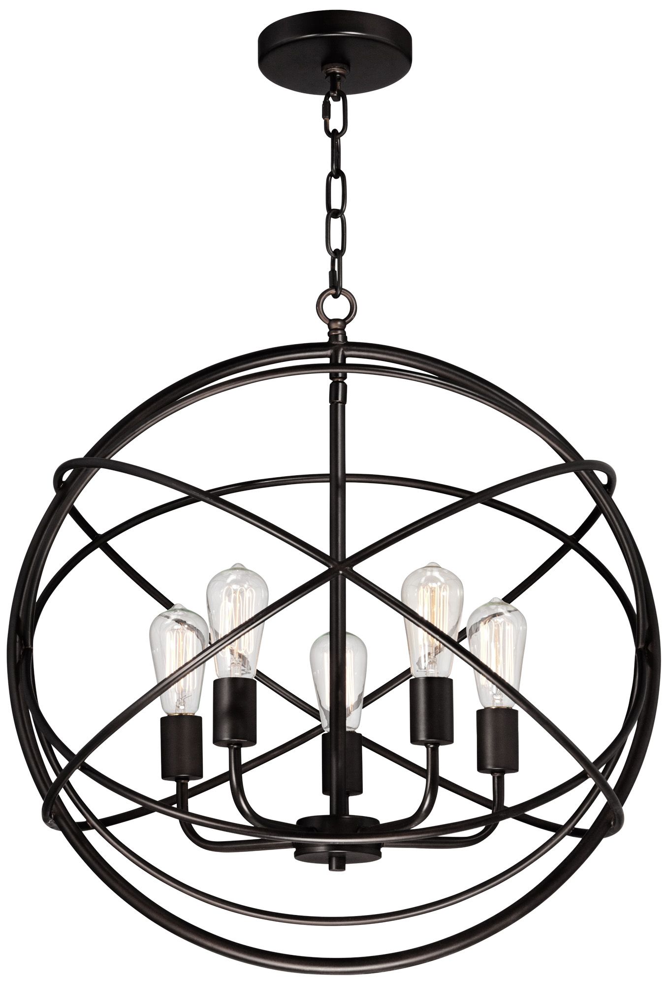 Watch A Video About the Franklin Iron Works Ellery Bronze Sphere 5 Light LED Pendant