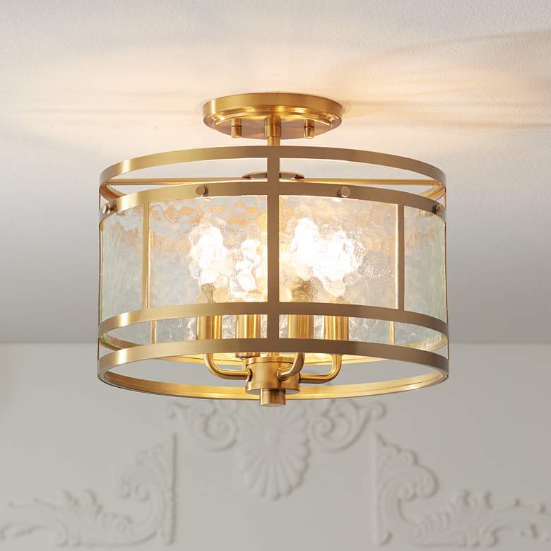 Image 1 Franklin Iron Works Elwood 13" Gold and Water Glass Ceiling Light