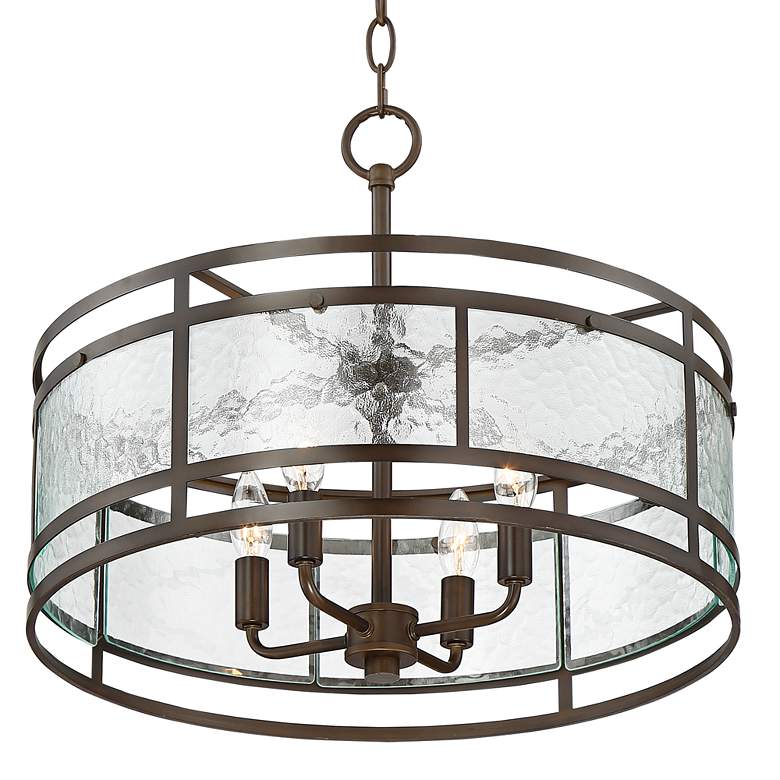 Image 5 Franklin Iron Works Elwood 20" Textured Glass and Bronze Drum Pendant more views